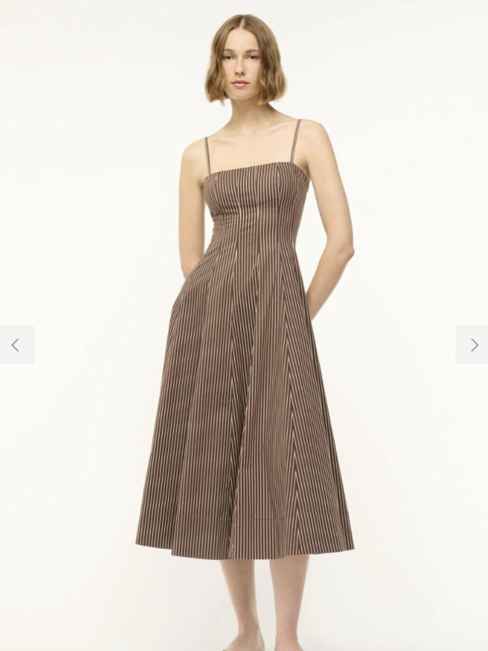 NWT Staud Wylie Dark Oak Micro Stripe Dress